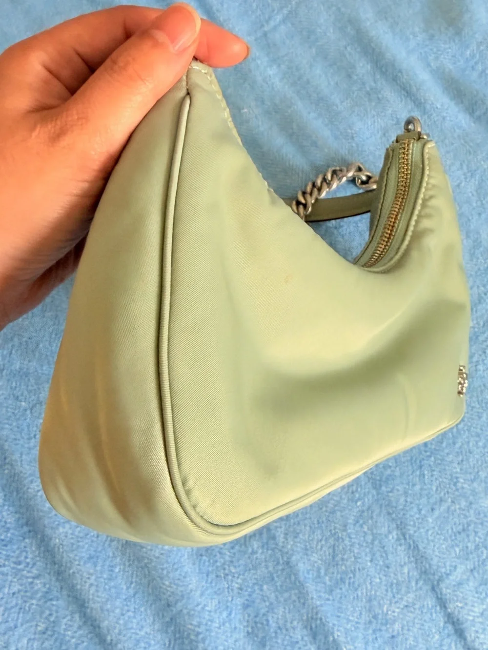 Tory Burch Mint Green Mini Shoulder Bag with Silver Chain